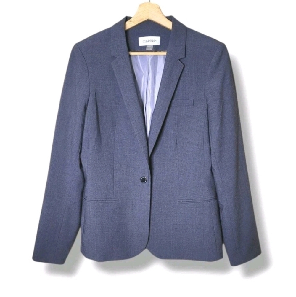 Calvin Klein Gray One Button Tailored Blazer Size 10